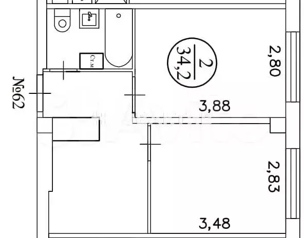 1-к. квартира, 34,2 м, 3/4 эт. - Фото 0