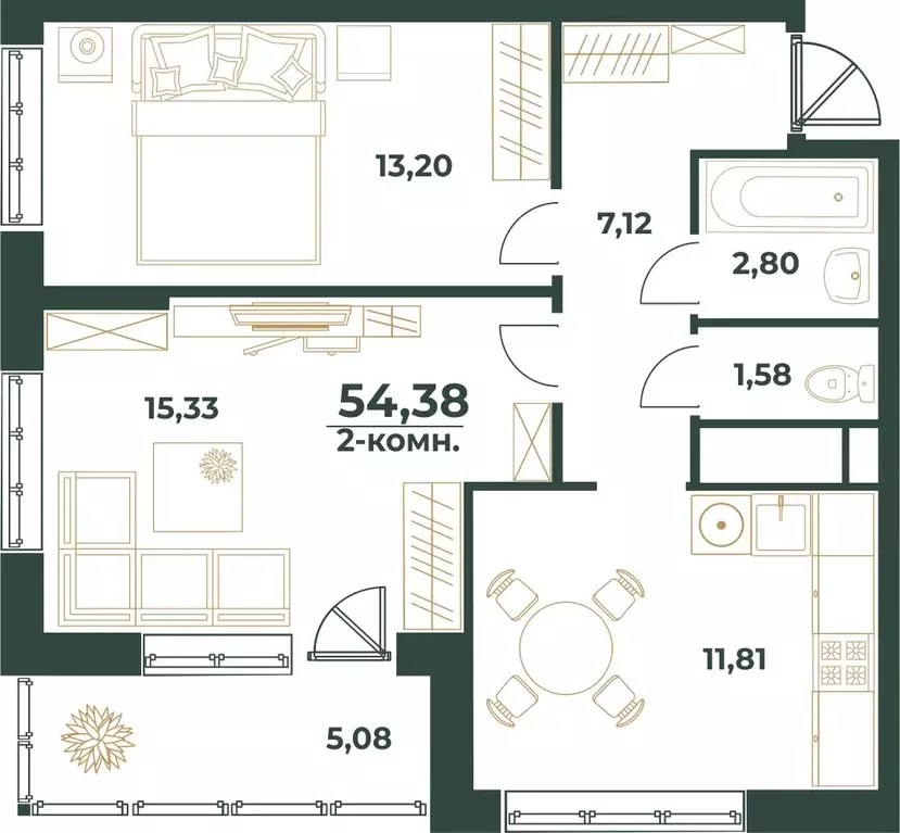 2-к кв. Башкортостан, Уфа ул. Ивана Спатара, 14 (54.38 м) - Фото 1