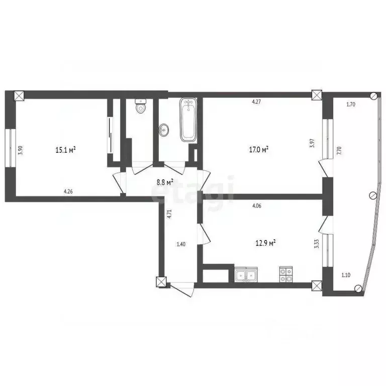 2-к кв. Омская область, Омск ул. Малиновского, 19к1 (61.9 м) - Фото 1