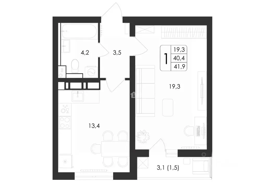 1-к кв. Воронежская область, Воронеж ул. Загоровского, 5/3 (41.9 м) - Фото 0
