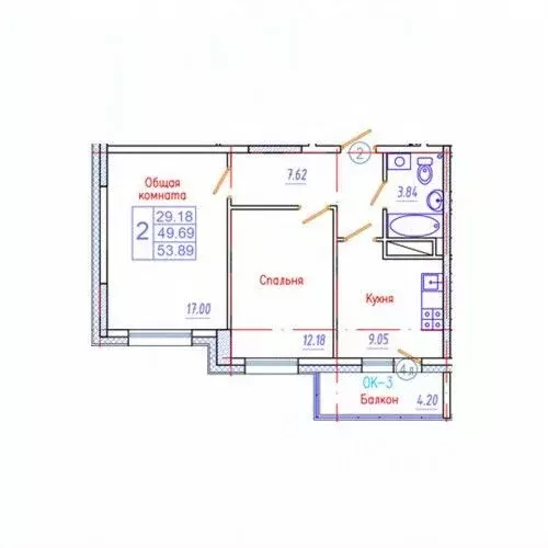 2-к кв. Саха (Якутия), Якутск Приипподромный кв-л,  (53.89 м) - Фото 1