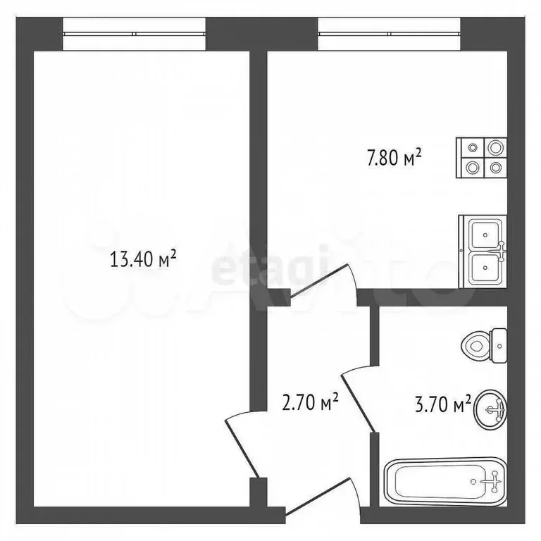 1-к. квартира, 27,9 м, 1/3 эт. - Фото 0