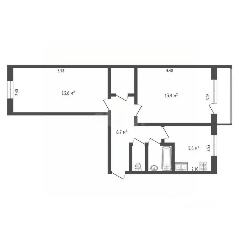 2-к кв. Омская область, Омск просп. Мира, 65 (45.0 м) - Фото 0
