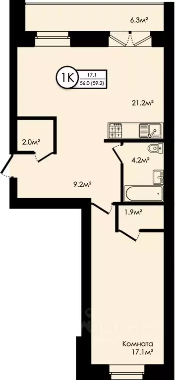 1-к кв. Ярославская область, Ярославский муниципальный округ, д. ... - Фото 0