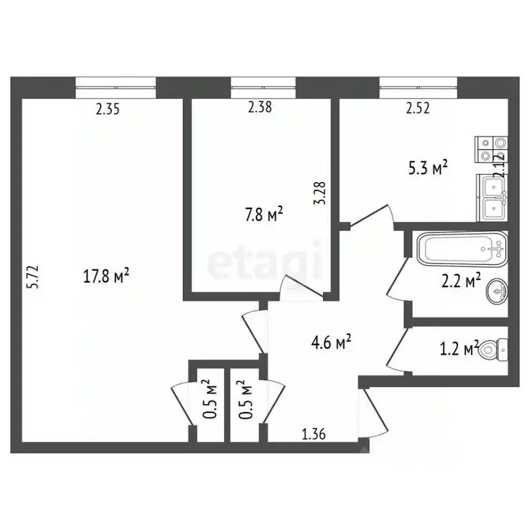 2-к кв. Крым, Кировский район, с. Золотое Поле ул. Тагакова, 3 (39.9 ... - Фото 1