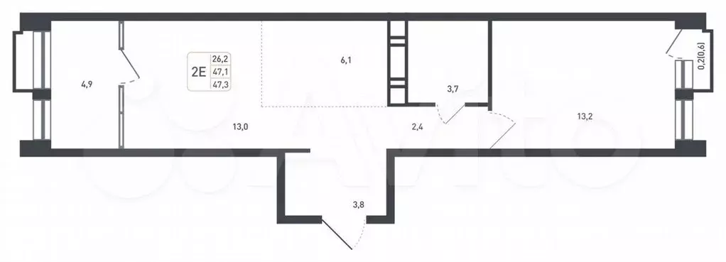 2-к. квартира, 47,1м, 5/8эт. - Фото 0