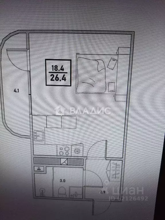 Студия Санкт-Петербург пос. Шушары, ул. Валдайская, 1 (24.0 м) - Фото 2