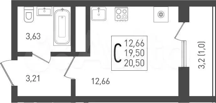Квартира-студия, 20,5 м, 15/24 эт. - Фото 1