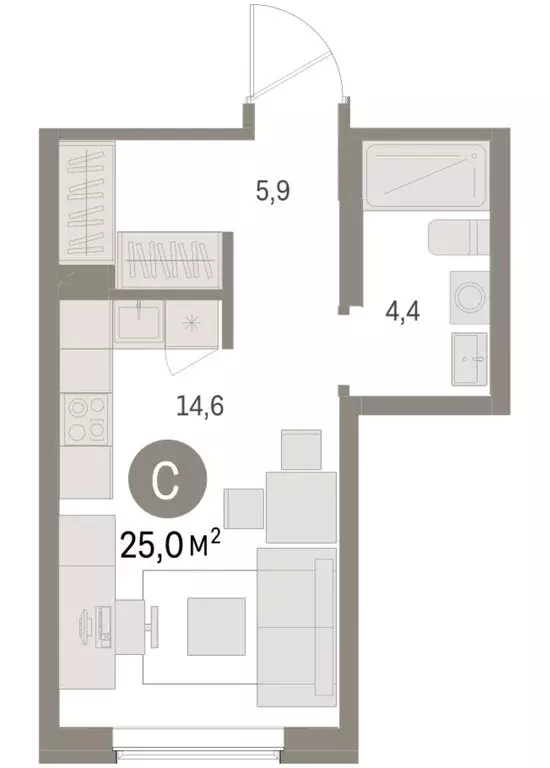 Квартира-студия: Курган, жилой район Центральный, ЖК Дом Кино (25.01 ... - Фото 2