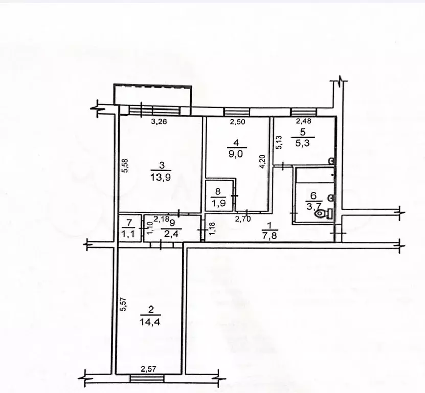 3-к. квартира, 59,4 м, 7/9 эт. - Фото 0