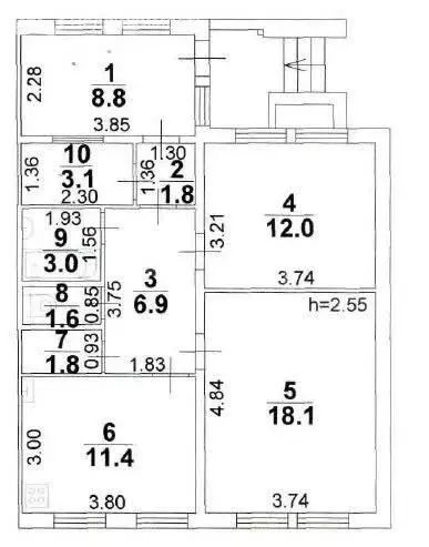 3-комнатная квартира: село Байбек, Советская улица, 36 (59.7 м) - Фото 1