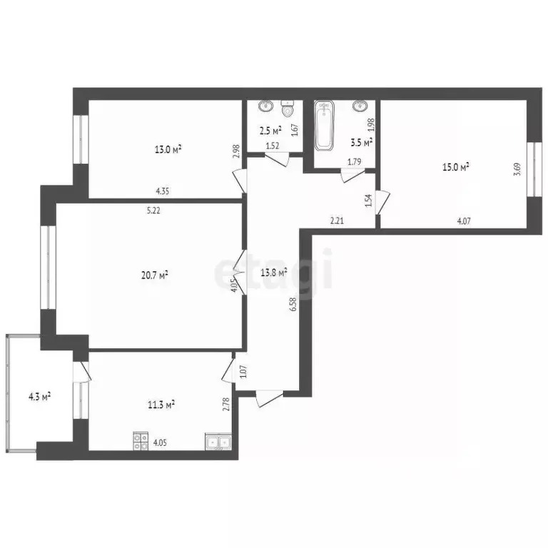 3-к кв. Ханты-Мансийский АО, Ханты-Мансийск Комсомольская ул., 63 ... - Фото 2