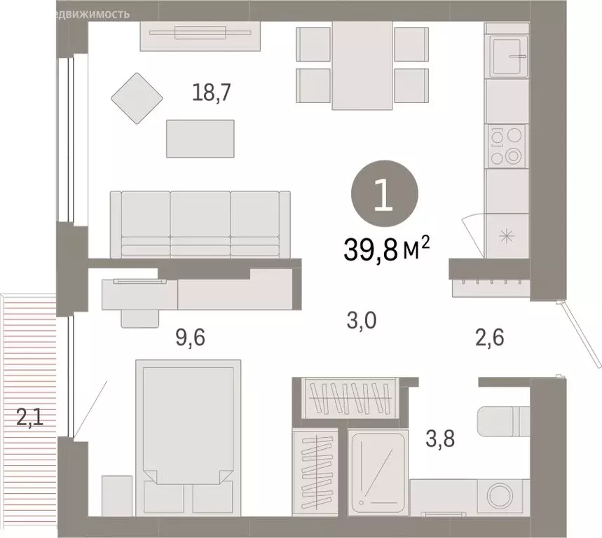 1-комнатная квартира: Новосибирск, квартал Лебедевский (39.8 м) - Фото 1