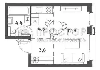 Студия Москва Портлэнд жилой комплекс (25.1 м) - Фото 2