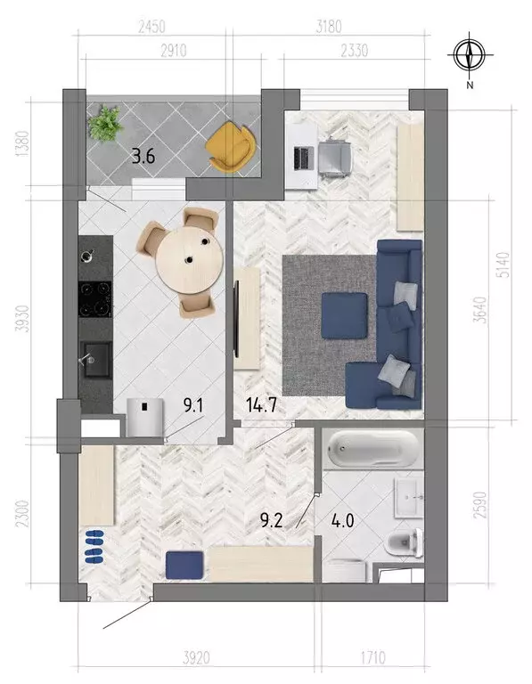 1-комнатная квартира: Воронеж, улица Фёдора Тютчева, 93/4 (38.3 м) - Фото 1