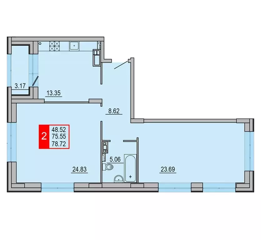 2-комнатная квартира: Тверь, Заволжский район (78.72 м) - Фото 1