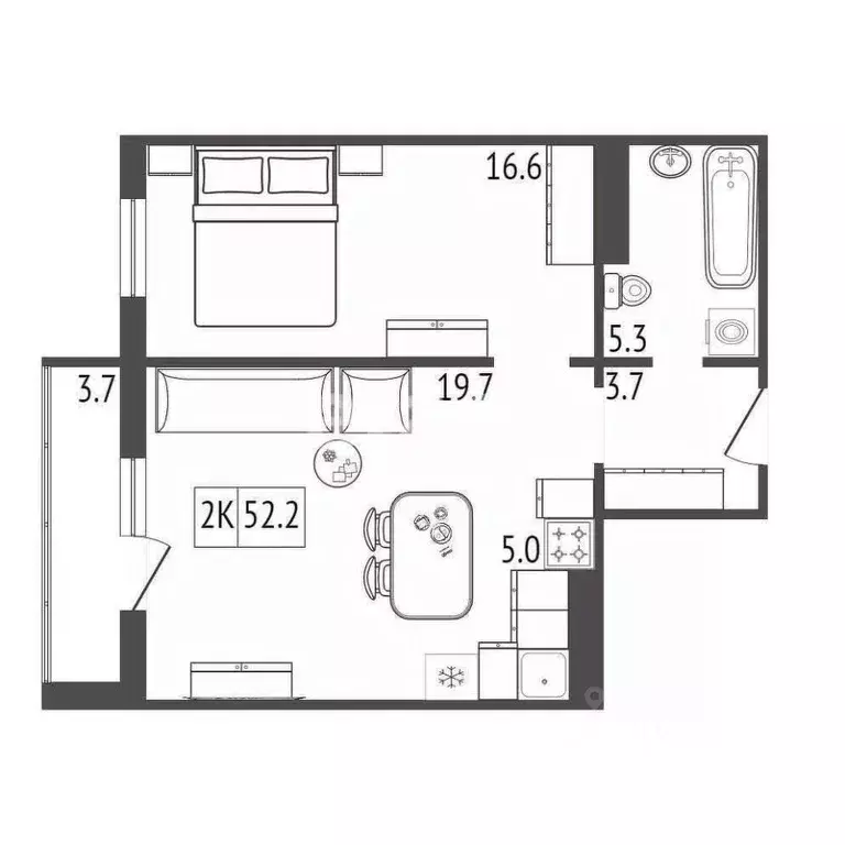 2-к кв. Красноярский край, Красноярск Норильская ул., 34 (53.0 м) - Фото 0