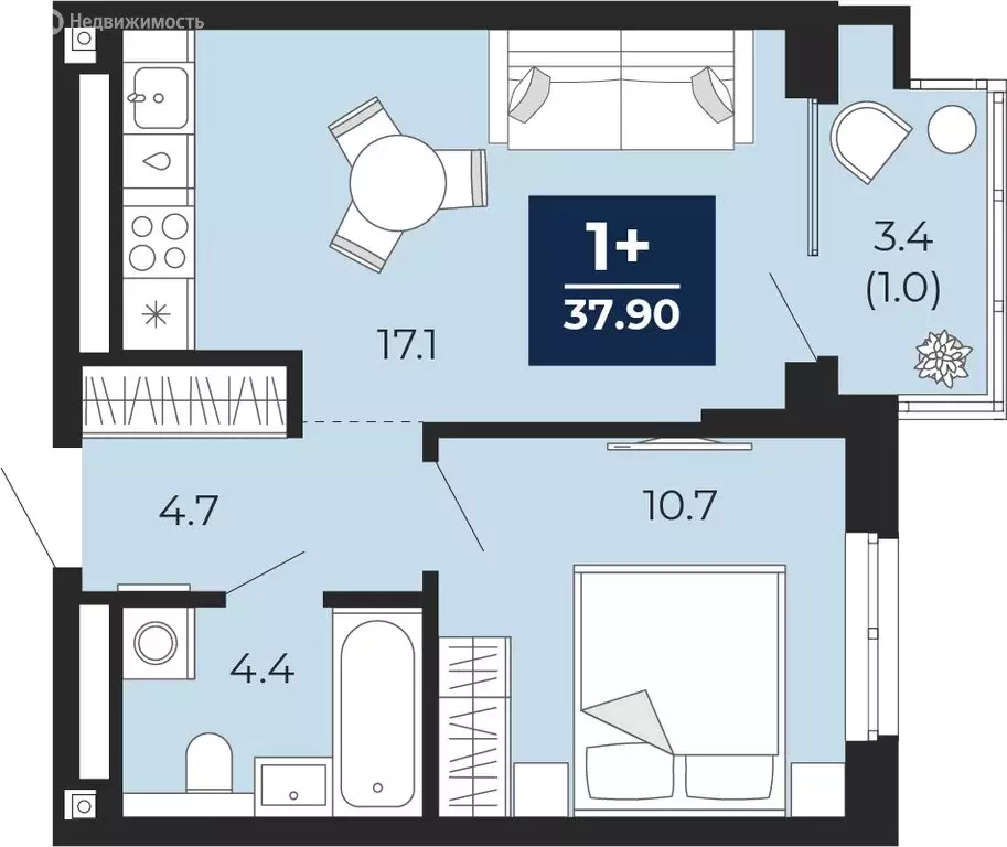 1-комнатная квартира: Тюмень, проезд Капитана Куликова, 5 (40.3 м) - Фото 1