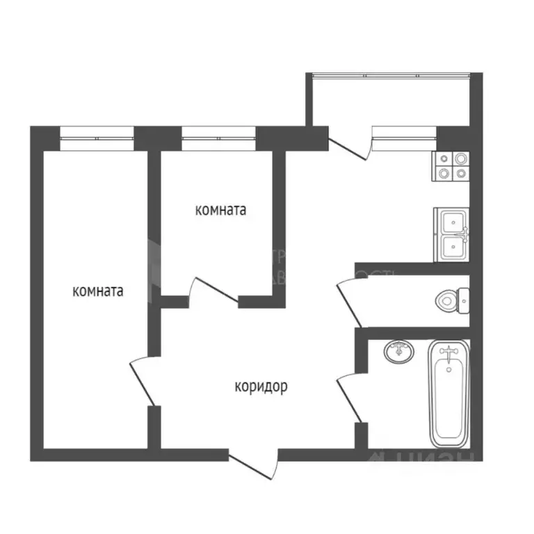 2-к кв. Тюменская область, Тюмень ул. Андрея Бушуева, 4к1 (50.8 м) - Фото 2