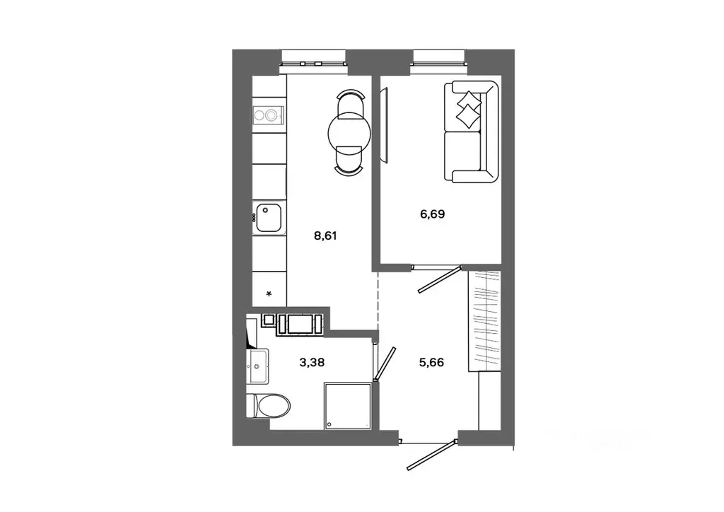 1-к кв. Ханты-Мансийский АО, Сургут ул. Ивана Захарова, 16 (24.34 м) - Фото 1