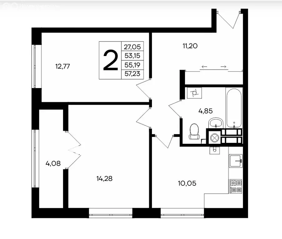 2-комнатная квартира: Евпатория, проспект Победы, 93 (57.23 м) - Фото 0