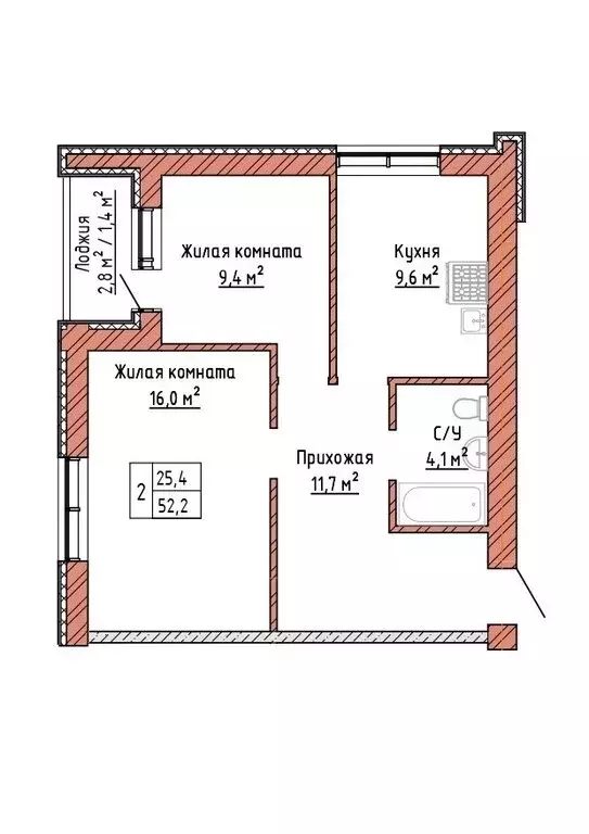 2-комнатная квартира: Самара, улица Александра Солженицына, 2 (52.2 м) - Фото 0