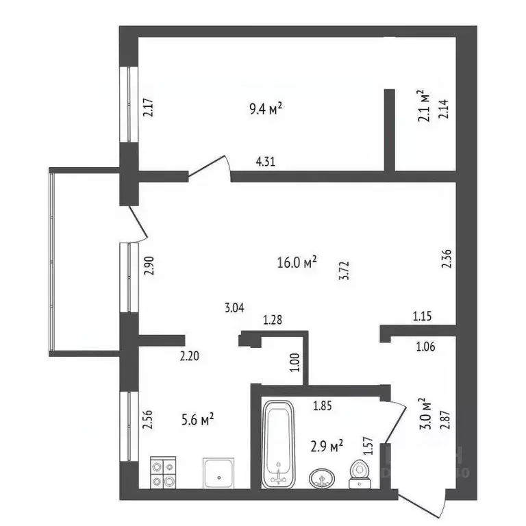 2-к кв. Тюменская область, Тюмень ул. Мельникайте, 94 (40.0 м) - Фото 2