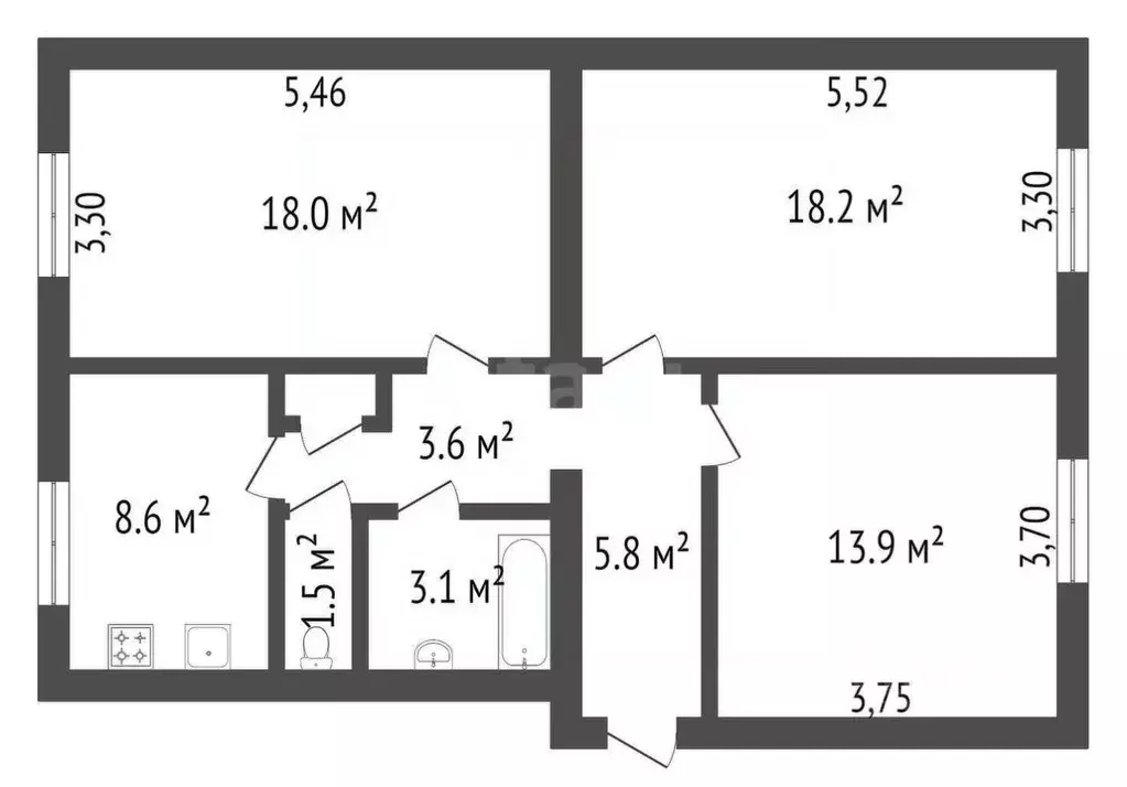 3-к кв. Калужская область, Калуга Строительный пер., 15 (73.0 м) - Фото 2