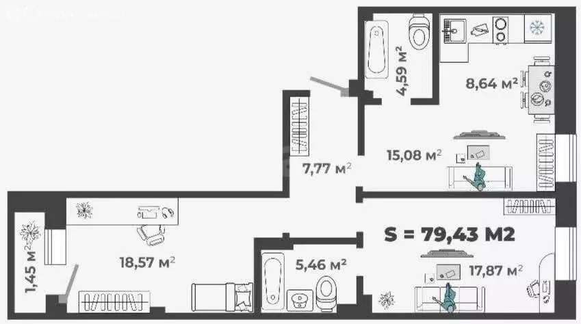 3-комнатная квартира: Абакан, улица Генерала Тихонова, 5 (79.4 м) - Фото 1