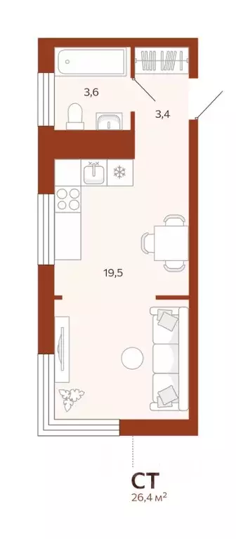 Студия Тюменская область, Тюмень ул. Новаторов, 30 (26.42 м) - Фото 0