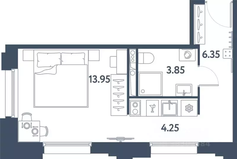 Студия Санкт-Петербург Московское ш., 13ЖЗ (28.4 м) - Фото 0