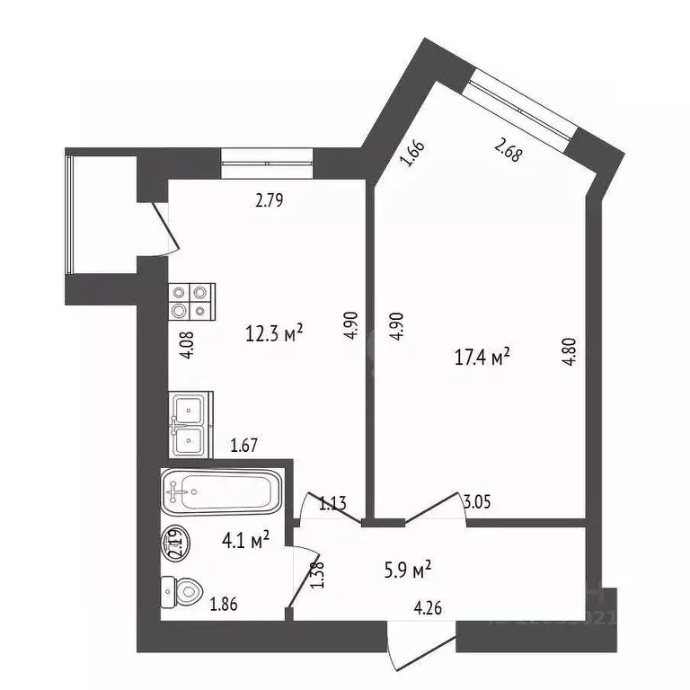 1-к кв. Костромская область, Кострома Кинешемское ш., 42А (39.7 м) - Фото 2