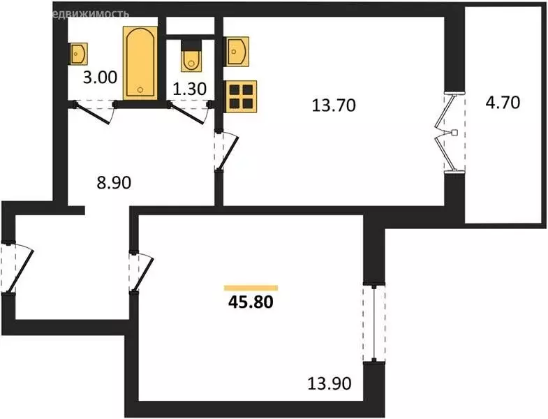 1-комнатная квартира: Пенза, улица Баталина, 29Ак1 (45.6 м) - Фото 1