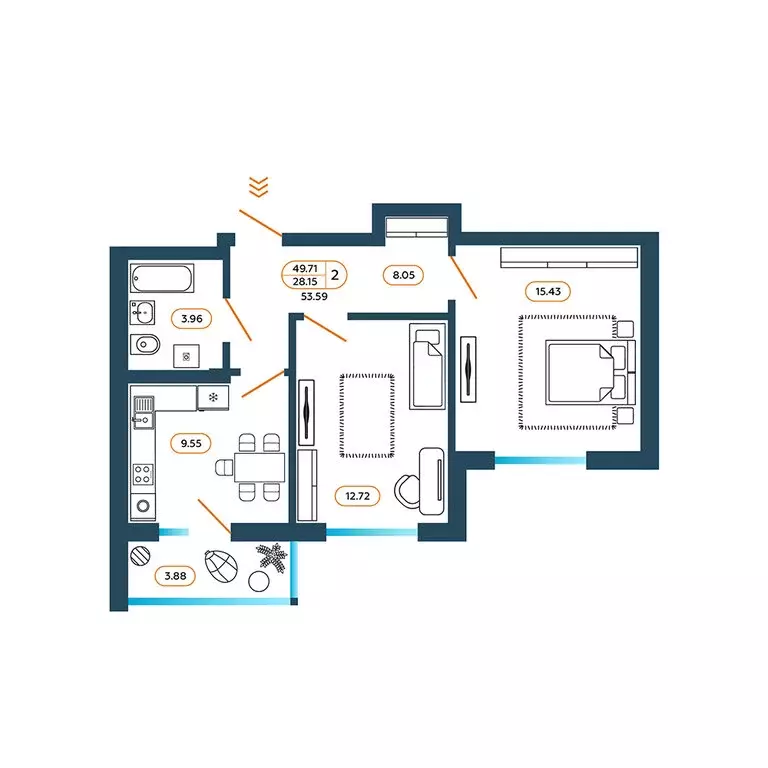 2-комнатная квартира: Батайск, Родная улица, 1 (54.5 м) - Фото 1
