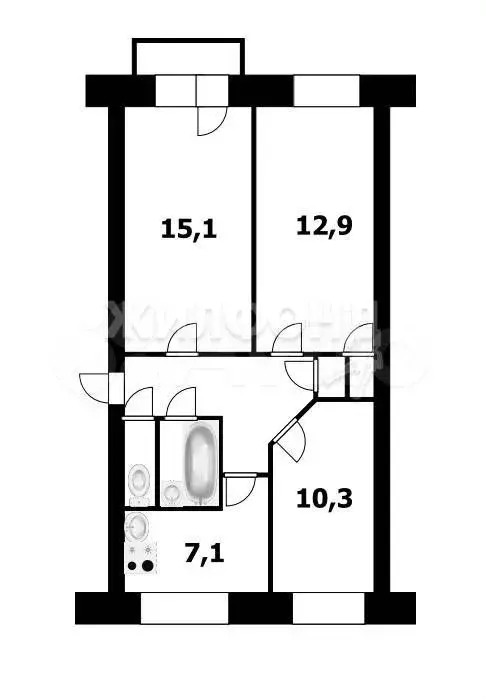 3-к. квартира, 57,1 м, 3/5 эт. - Фото 0