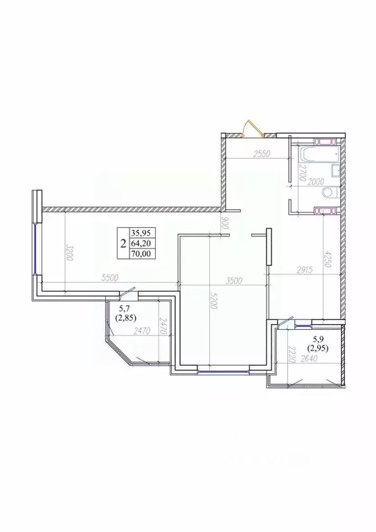 2-к кв. Приморский край, Владивосток ул. Архангельская, 27к1 (64.2 м) - Фото 0