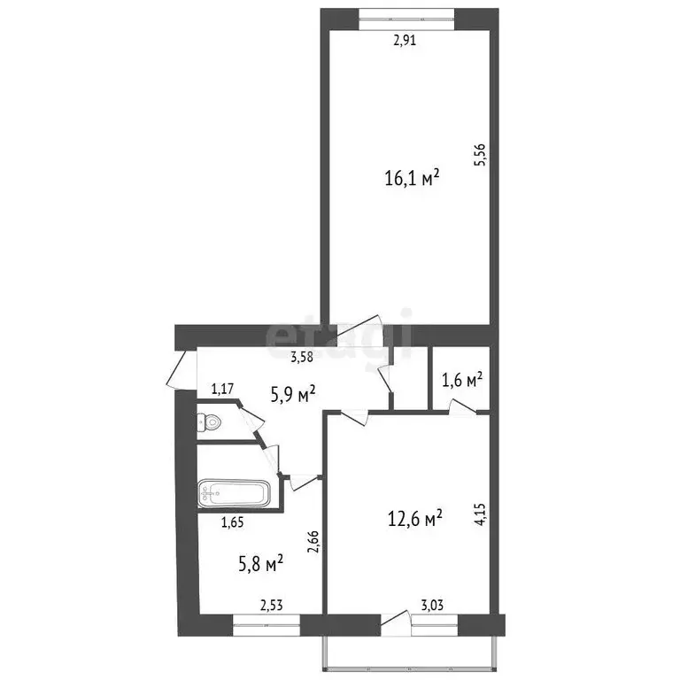 2-комнатная квартира: Чебаркуль, улица Карпенко, 11А (45.8 м) - Фото 1