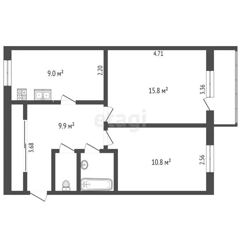 2-комнатная квартира: Шексна, микрорайон Райтоп, улица Фёдорова, 13 ... - Фото 1