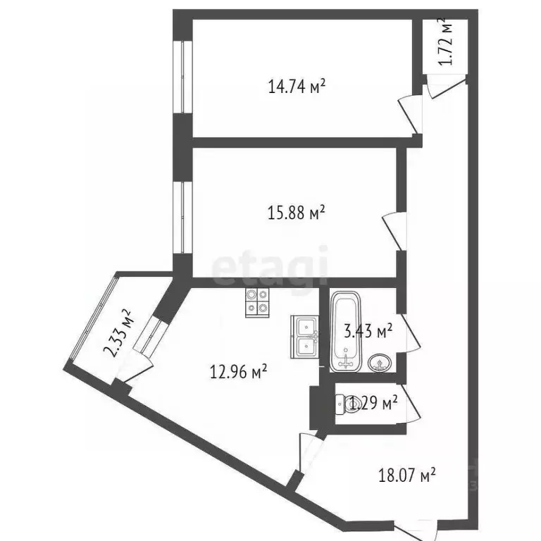 2-к кв. Вологодская область, Череповец ул. Наседкина, 19 (70.2 м) - Фото 1