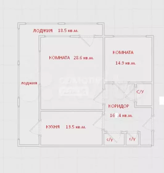 2-к. квартира, 82,4 м, 3/6 эт. - Фото 0