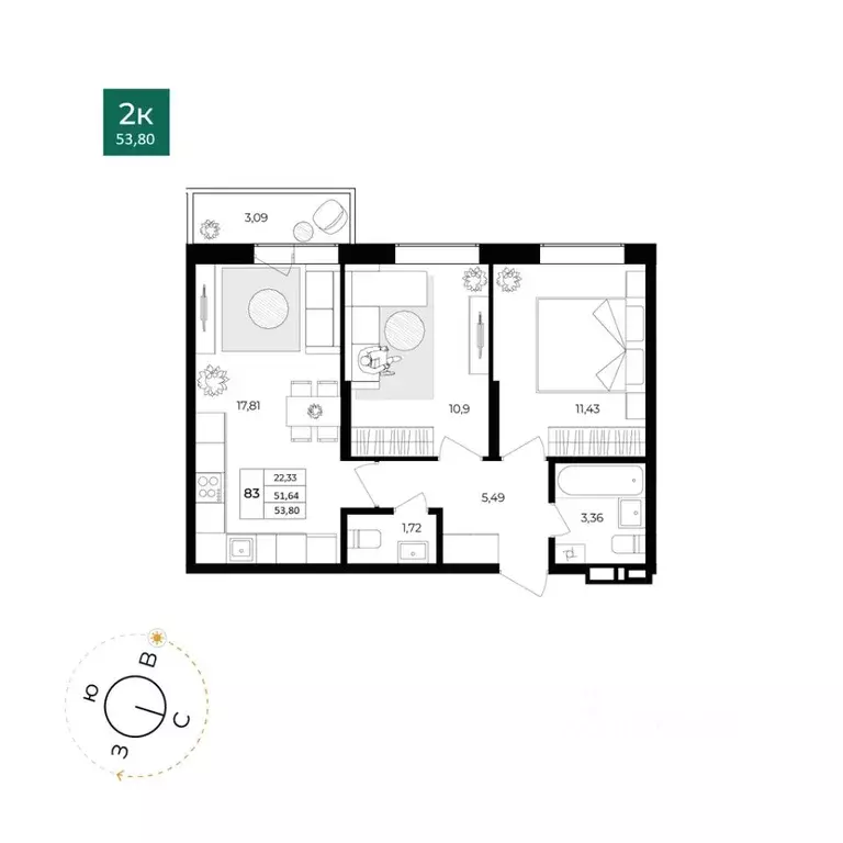 2-к кв. Ярославская область, Ярославль Северный жилрайон, 15-й мкр, ... - Фото 0