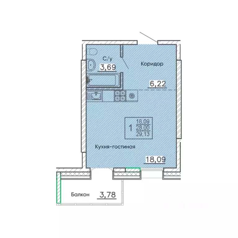 1-к кв. Бурятия, Улан-Удэ Энергетик мкр,  (29.13 м) - Фото 1