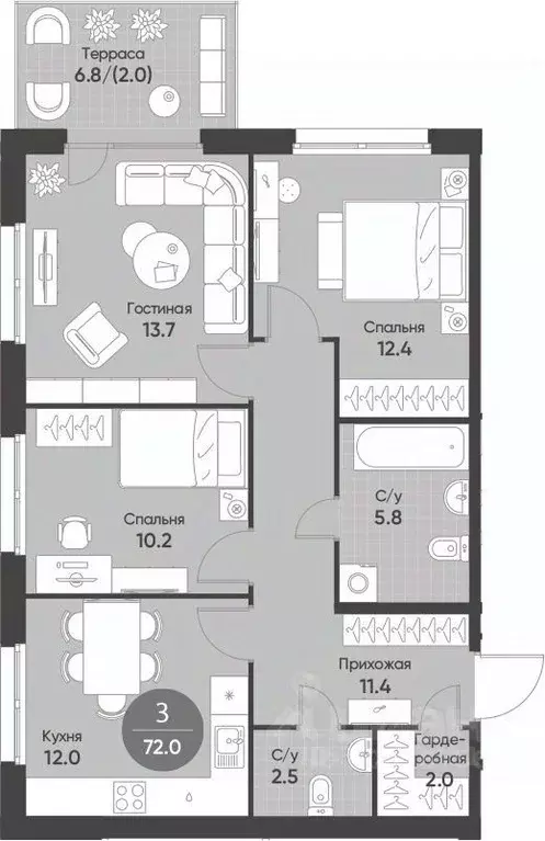 3-к кв. Новосибирская область, Кольцово рп Счастье в Кольцово жилой ... - Фото 1