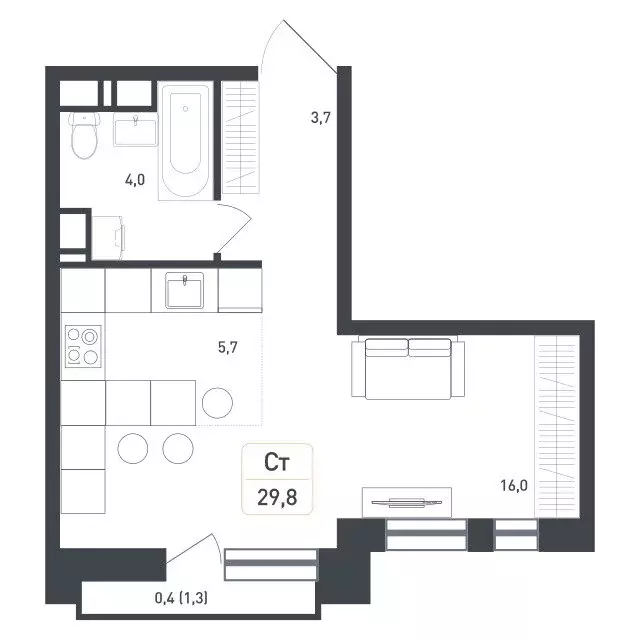 Квартира-студия: Московская область, городской округ Подольск, деревня ... - Фото 1