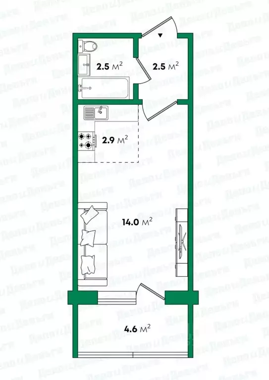 Студия Кировская область, Киров Заводская ул., 6 (21.9 м) - Фото 2