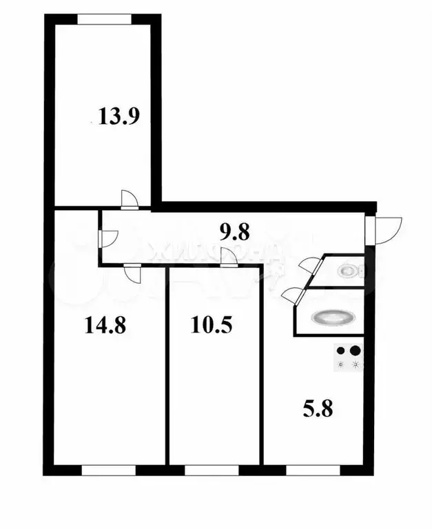 3-к. квартира, 57,8 м, 1/5 эт. - Фото 0