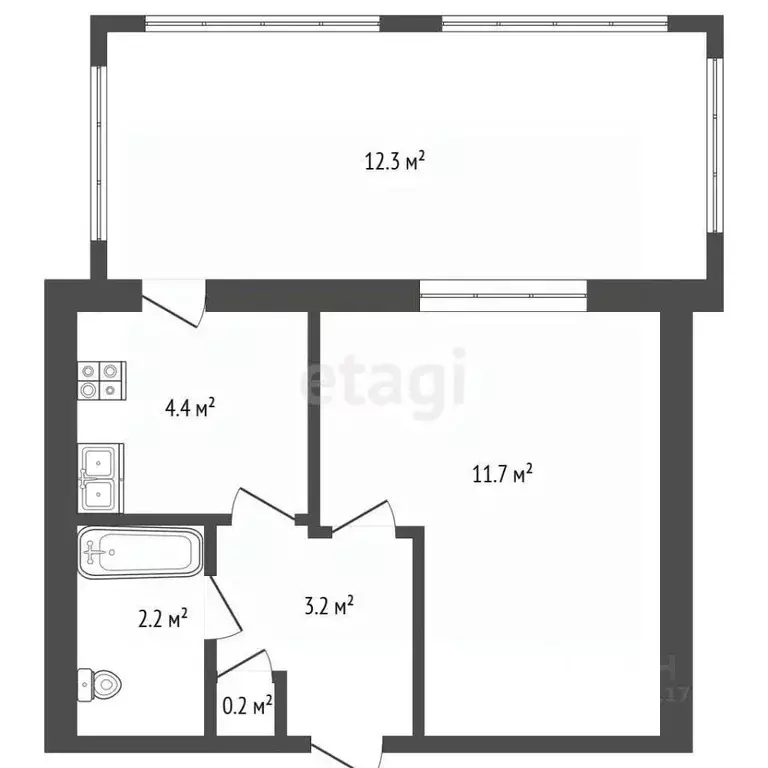2-к кв. Севастополь просп. Генерала Острякова, 172 (35.3 м) - Фото 2