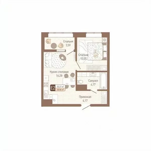 1-к кв. Тульская область, Тула Кулик жилой комплекс (37.07 м) - Фото 1