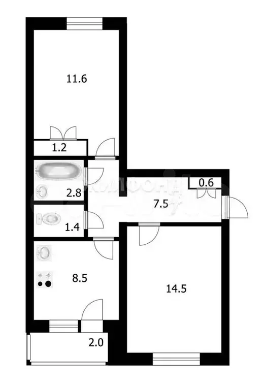 2-к. квартира, 48,1 м, 4/5 эт. - Фото 0