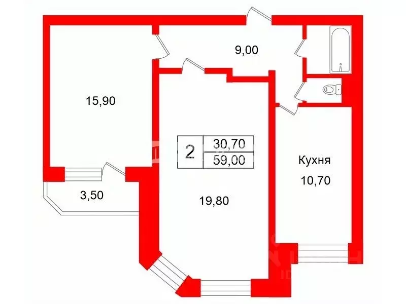 2-к кв. Санкт-Петербург Ленинский просп., 81К1 (59.0 м) - Фото 2